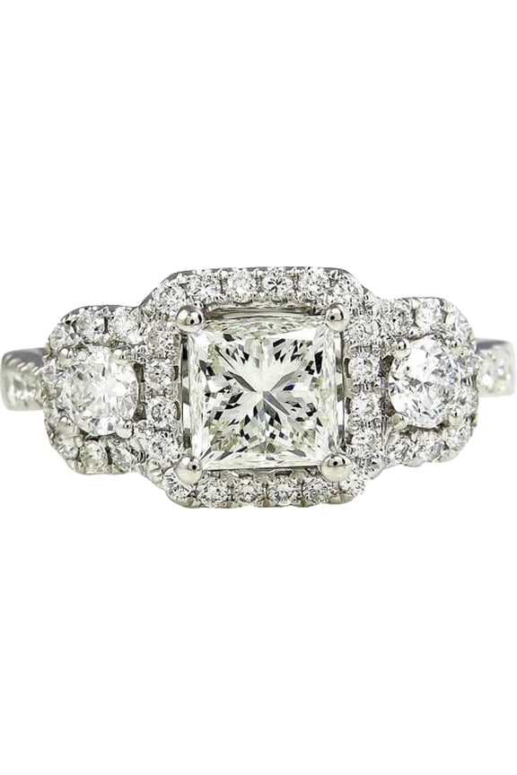 5ct Princess Cut Moissanite Halo Ice Solitaire Engagement Ring for Women 18k White Gold over Silver