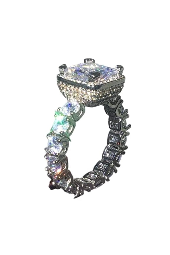 5ct Princess Moissanite Ice Gatsby Cocktail Engagement Ring for Women 18k White Gold over Silver