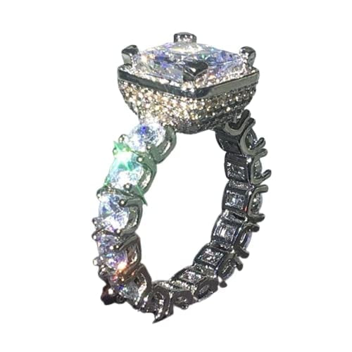 HeartsAndYou 5ct Princess Moissanite Ice Gatsby Cocktail Engagement Ring for Women 18k White Gold over Silver