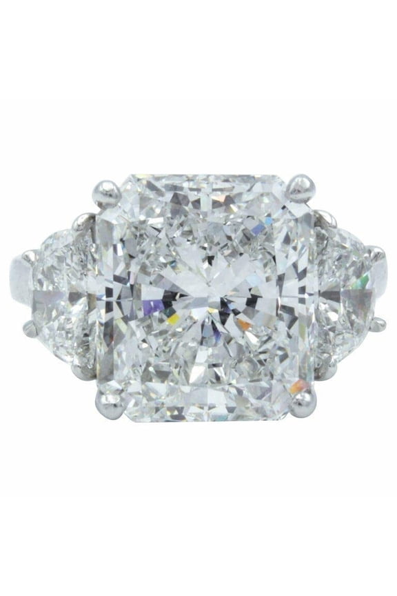 5ct Radiant Cut Moissanite Gatsby Ice Trilogy Engagement Ring for Women 18k White Gold over Silver