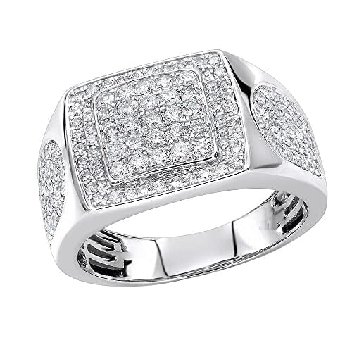 HeartsAndYou 5ct Round Cut Moissanite 5 Row Cluster Halo Men Engagement Ring 18k White Gold over Silver