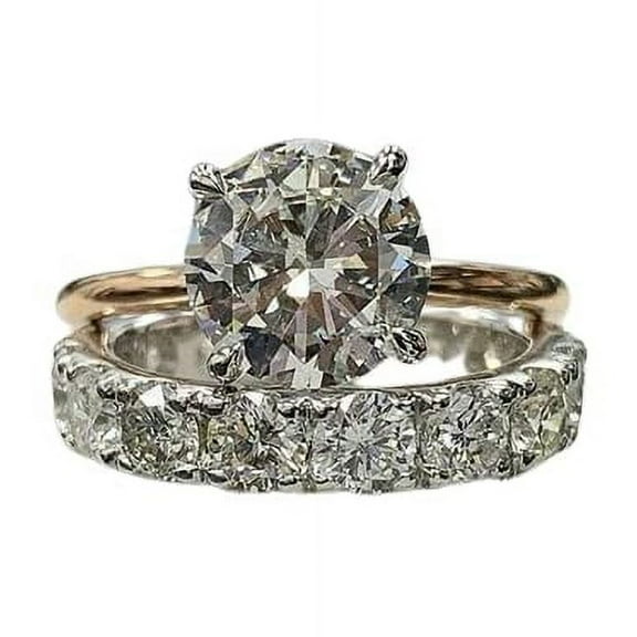 HeartsAndYou 5ct Round Cut Moissanite Bridal Set Solitaire Ring Ice Band 18k Dual Gold Over Silver