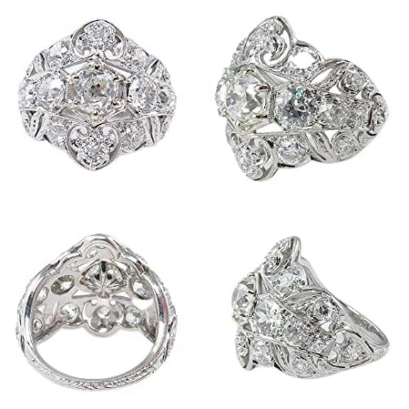 HeartsAndYou 5ct Round Cut Moissanite Milgrain Vintage Inspired Engagement Ring for Women 18k White Gold over Silver