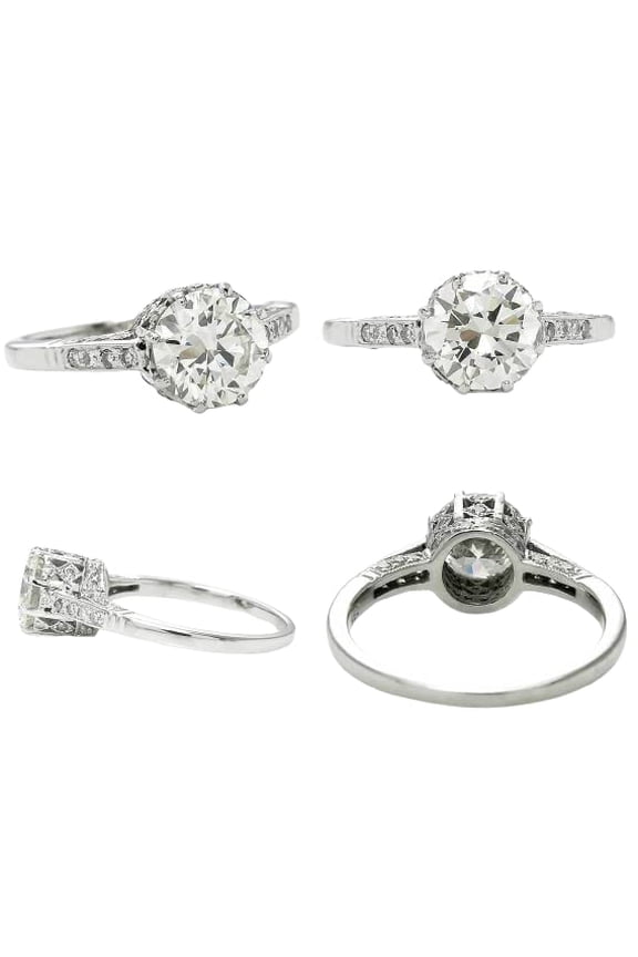 5ct Round Cut Moissanite Queens Crown Vintage Inspired Engagement Ring for Women 18k White Gold over Silver