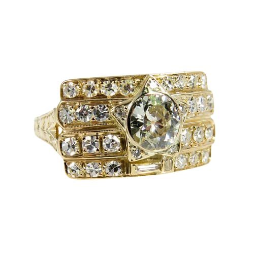 HeartsAndYou 5ct Round Cut Moissanite Star Cocktail Engagement Ring for Women 18k Yellow Gold over Silver