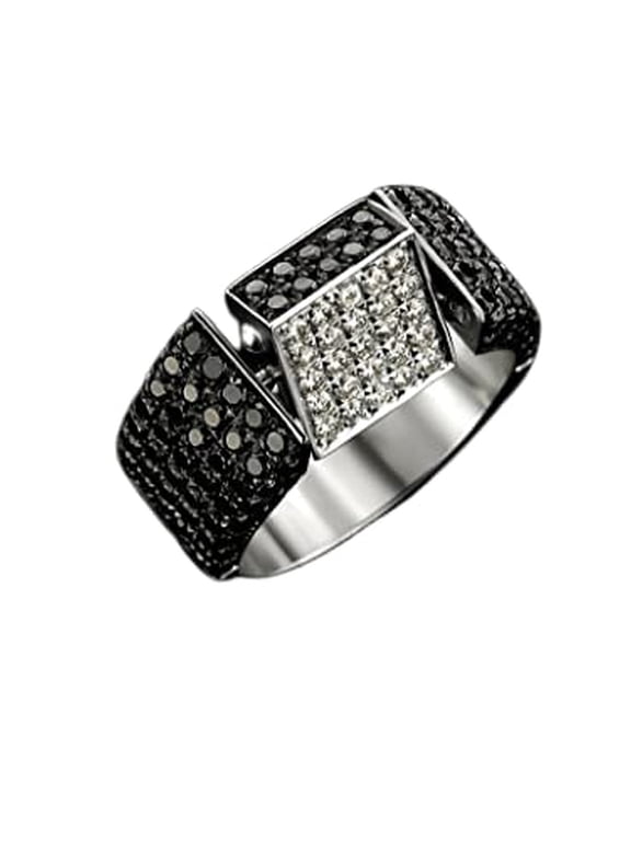 5ct Round Moissanite Cluster Interchangeable Top Black and White Ring 18k White Gold over Silver
