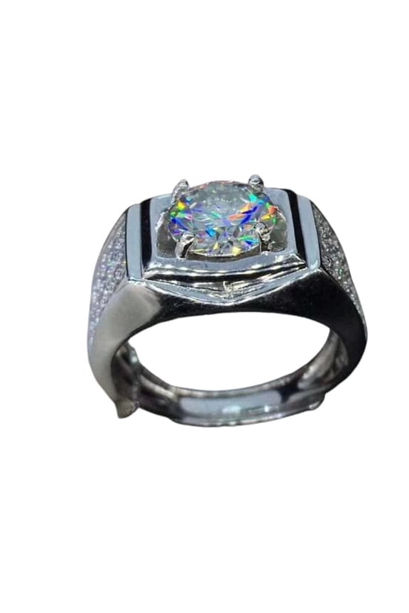 5ct Round Moissanite Solitaire Iced Accent Men Engagement Ring for Women 18k White Gold over Silver