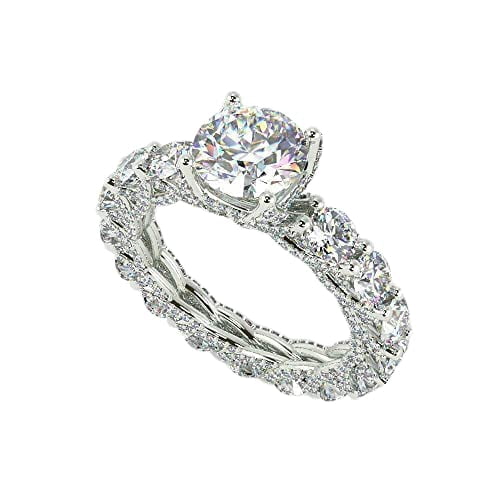 HeartsAndYou 6.5ct Round Cut Moissanite Cocktail Eternity Engagement Ring for Women 18k White Gold over Silver