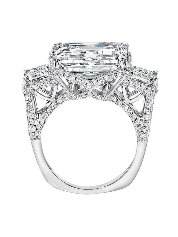 6ct Asscher Cut Moissanite Cocktail Queens Engagement Ring for Women 18k White Gold over Silver