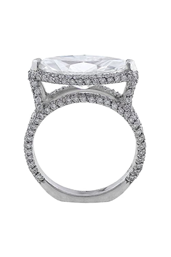 6ct Marquise Cut Moissanite Split Shank Queens Cocktail Ring 18k White Gold over Silver Stylish
