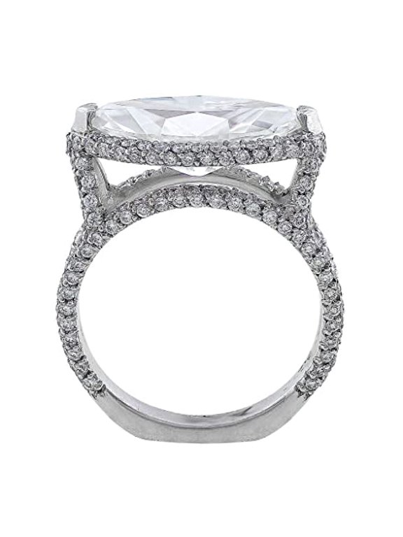 6ct Marquise Cut Moissanite Split Shank Queens Cocktail Ring 18k White Gold over Silver Stylish