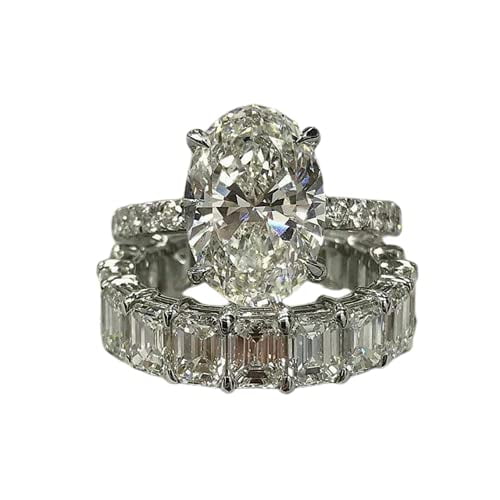 HeartsAndYou 7ct Moissanite Bridal Set Eternity Band Halo Engagement Ring for Women 18k White Gold Over Silver