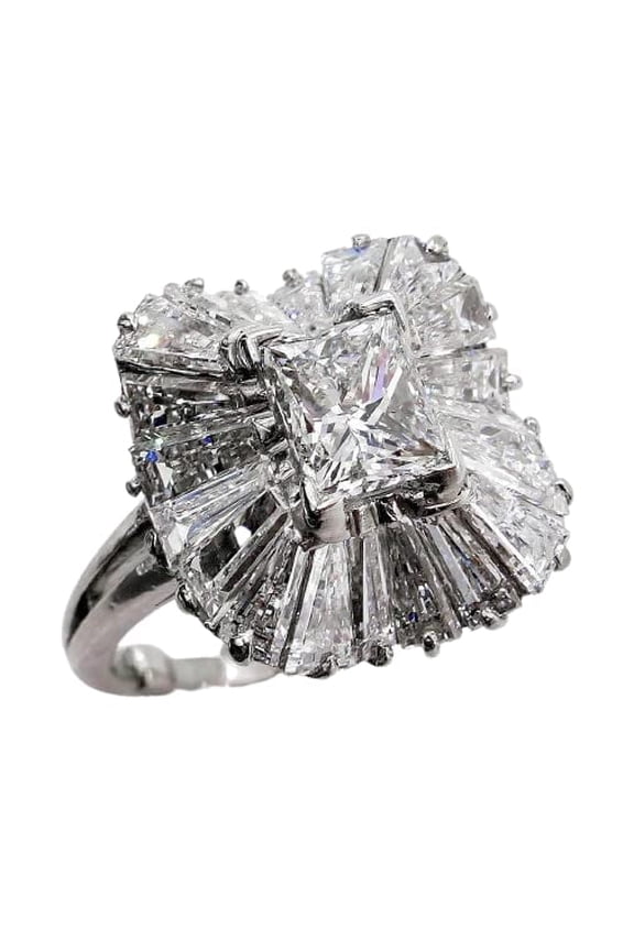 9ct Radiant Baguette Cut Halo Moissanite Cocktail Ballerina Ring 18k White Gold over Silver