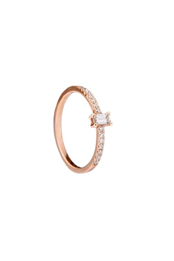 Accents Solitaire Engagement Ring for Women 1ct Baguette Cut Moissanite 18k Rose Gold Over Silver