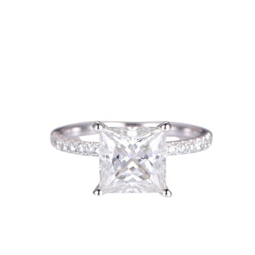 HeartsAndYou Accents Solitaire Engagement Ring for Women 1ct Princess Cut Moissanite 18k White Gold Over Silver