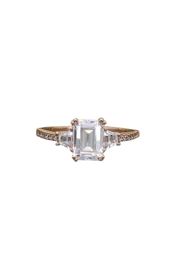 Accents Solitaire Engagement Ring for Women 2.3ct Emerald Cut Moissanite 18k Rose Gold over Silver