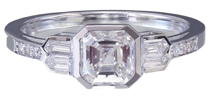 HeartsAndYou Accents Solitaire Engagement Ring for Women 2ct Asscher Cut Moissanite 18k White Gold over Silver