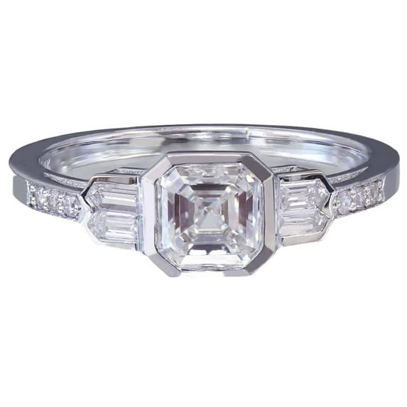HeartsAndYou Accents Solitaire Engagement Ring for Women 2ct Asscher Cut Moissanite 18k White Gold over Silver