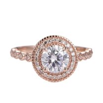 HeartsAndYou Antique Inspired Halo Engagement Ring for Women 1.8ct Round Cut Moissanite 18k Rose Gold over Silver