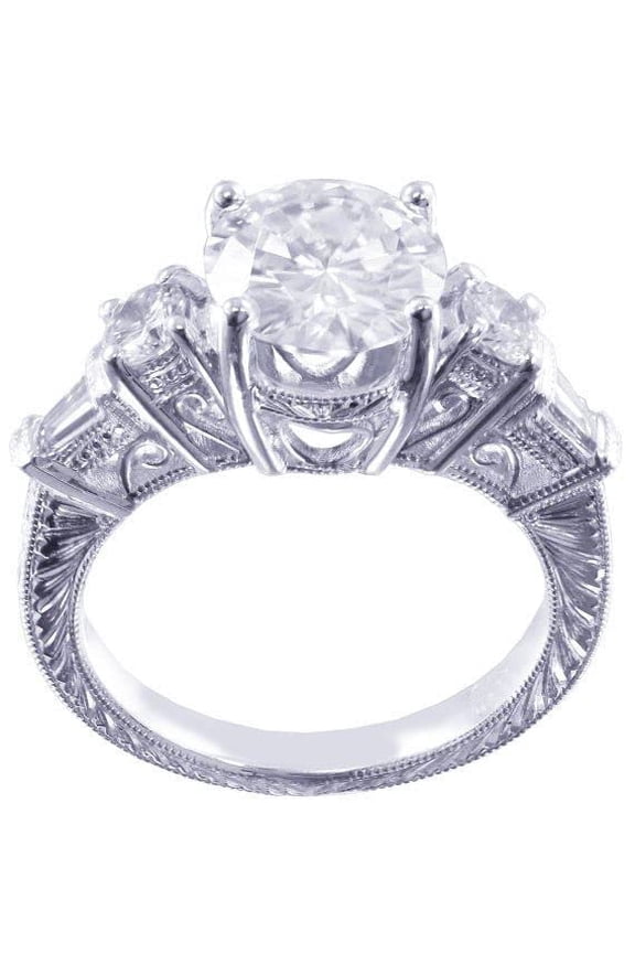 Antique Inspired Vintage Inspired 5 Stone Engagement Ring for Women 3ct Round Moissanite 18k White Gold over Silver