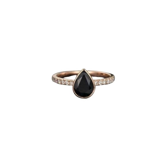 HeartsAndYou Bezel Set Solitaire with Accents Ring 1.5ct Pear Cut Moissanite 18k Rose Gold Over Silver