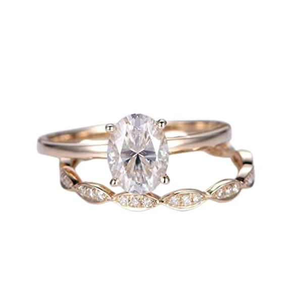 HeartsAndYou Bridal Set Solitaire Engagement Ring for Women 1.2ct Oval Cut Moissanite 18k Rose Gold Over Silver