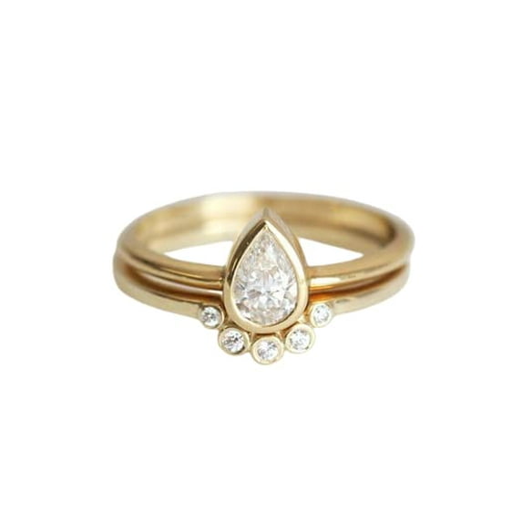 HeartsAndYou Bridal Set Solitaire Engagement Ring for Women 1ct Pear Cut Moissanite 18k Yellow Gold Over Silver
