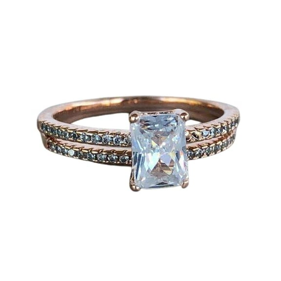 HeartsAndYou Bridal Set Solitaire Engagement Ring for Women 2ct Radiant Cut Moissanite 18k Rose Gold Over Silver