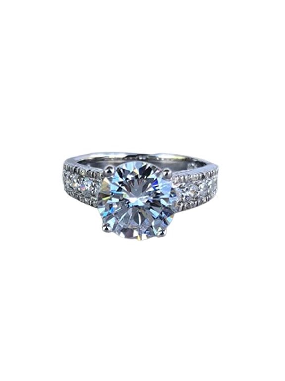 Classic Solitaire Engagement Ring for Women 1.4ct Round Cut Moissanite 18k White Gold Over Silver