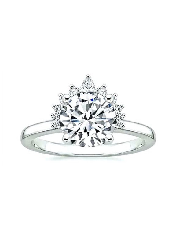 Crown Solitaire Engagement Ring for Women 1.8ct Round Cut Moissanite 18k White Gold over Silver