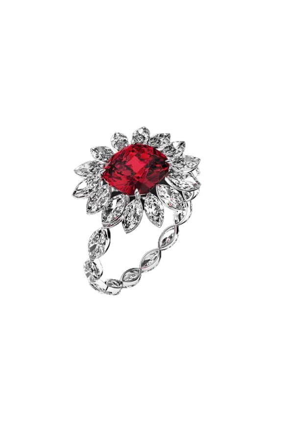 Cushion Natural Ruby Moissanite Floral Halo Cocktail Ring 14k SOLID White Gold