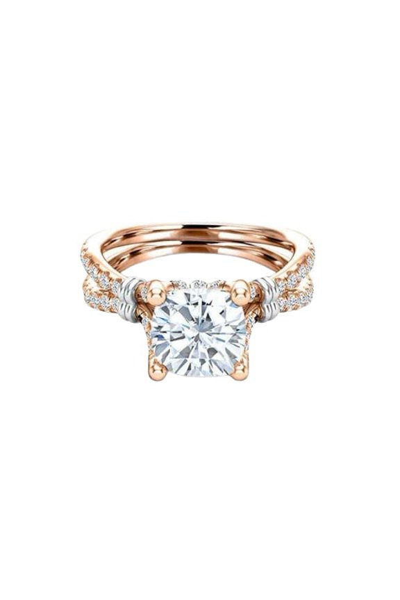 Dual Split Shank Solitaire Ring 1.75ct Cushion Cut Moissanite 18k Rose Gold Over Silver