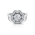 thumbnail image 1 of HeartsAndYou Flower Halo Milgrain Engagement Ring for Women 2ct Round Cut Moissanite 18k White Gold over Silver, 1 of 9