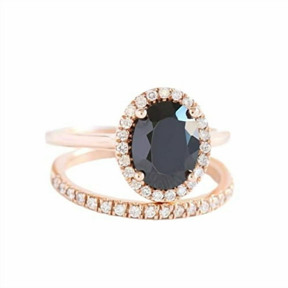 HeartsAndYou Halo Bridal Set Engagement Ring for Women 1.2ct Oval Cut Moissanite 18k Rose Gold Over Silver