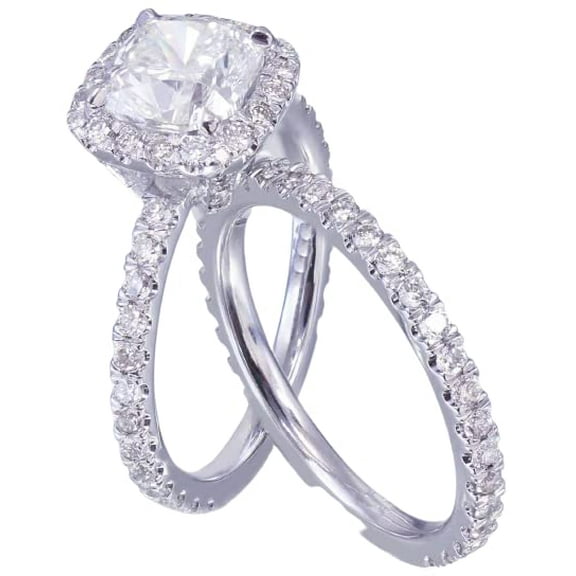 HeartsAndYou Halo Bridal Set Engagement Ring for Women 2ct Cushion Cut Moissanite 18k White Gold Over Silver