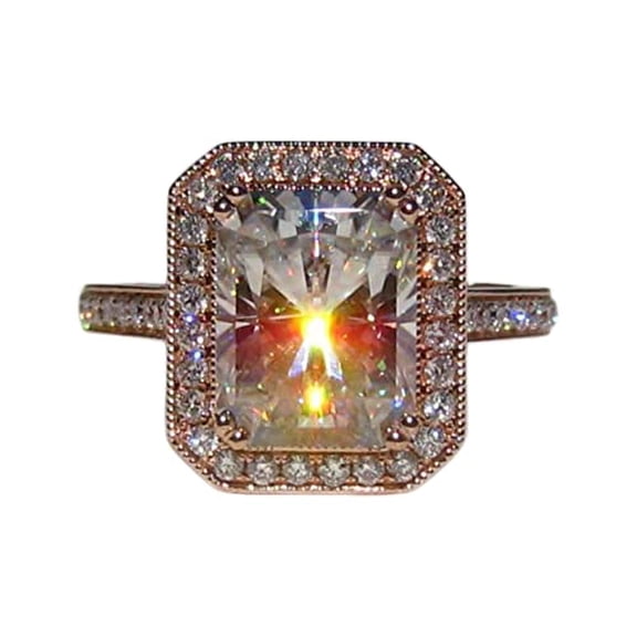 HeartsAndYou Halo Milgrain Engagement Ring for Women 2.4ct Radiant Cut Moissanite 18k Rose Gold over Silver