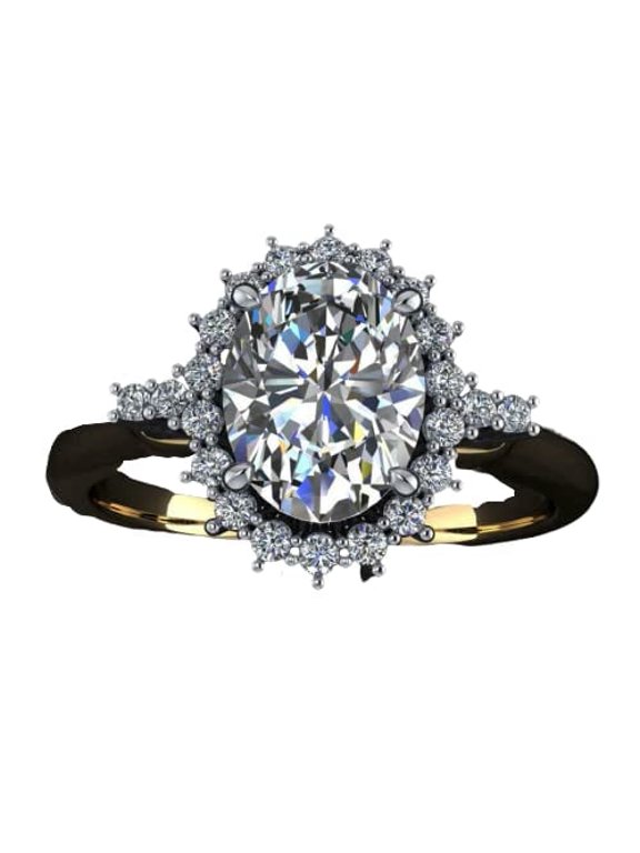 Halo Solitaire Engagement Ring for Women 1.5ct Oval Cut Moissanite 18k Dual Gold Over Silver