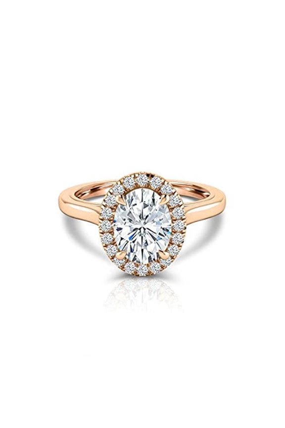 Halo Solitaire with Accents Ring 1.25ct Oval Cut Moissanite 18k Rose Gold Over Silver