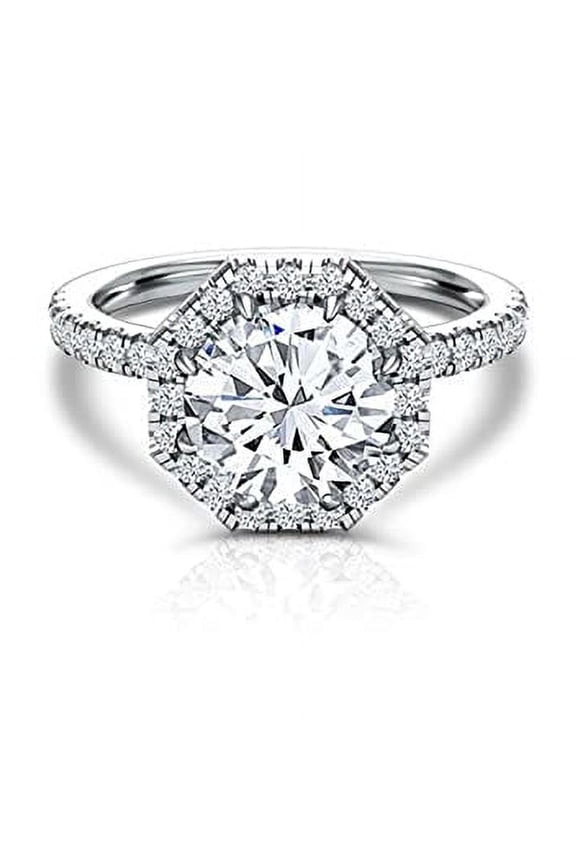 Halo Solitaire with Accents Ring 1.5ct Round Cut Moissanite 18k White Gold Over Silver