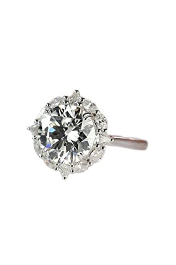 Halo Unique Solitaire Engagement Ring for Women 2.5ct Round Cut Moissanite 18k White Gold over Silver