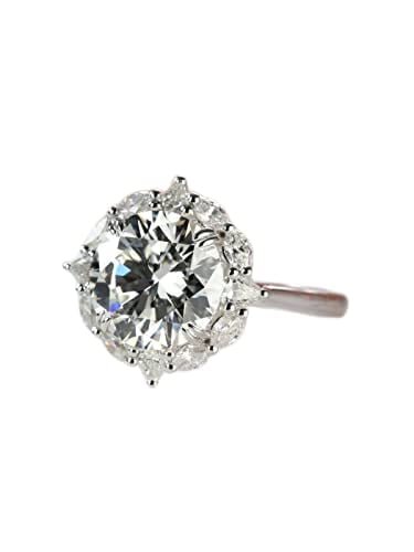 Halo Unique Solitaire Engagement Ring for Women 2.5ct Round Cut Moissanite 18k White Gold over Silver
