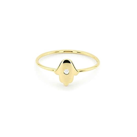 HeartsAndYou Hamsa Minimalist Engagement Ring for Women 0.1ct Round Cut Moissanite 18k Yellow Gold Over Silver
