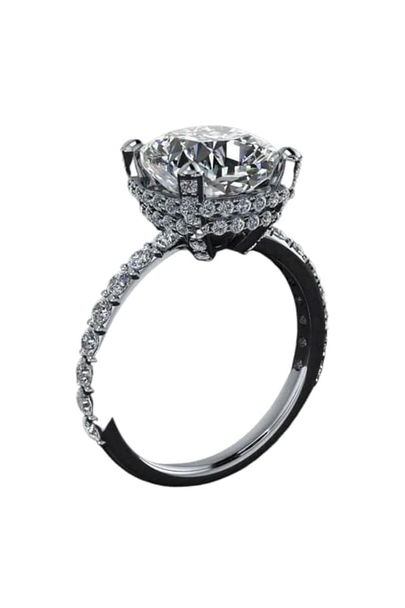 Hidden Double Halo Engagement Ring for Women 3ct Cushion Cut Moissanite 18k White Gold over Silver