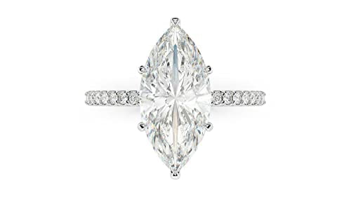 HeartsAndYou Hidden Halo Engagement Ring for Women 1.5ct Marquise Cut Moissanite 18k White Gold Over Silver