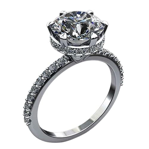 HeartsAndYou Hidden Halo Engagement Ring for Women 1.5ct Round Cut Moissanite 18k White Gold Over Silver