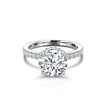 HeartsAndYou Hidden Halo Engagement Solitaire Ring 2ct Round Cut Moissanite 18k White Gold over Silver