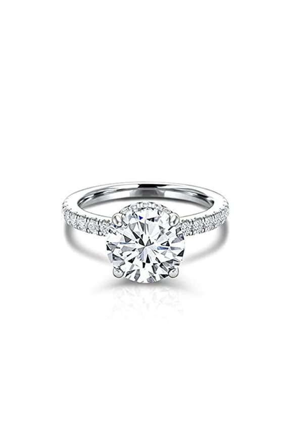 Hidden Halo Engagement Solitaire Ring 2ct Round Cut Moissanite 18k White Gold over Silver