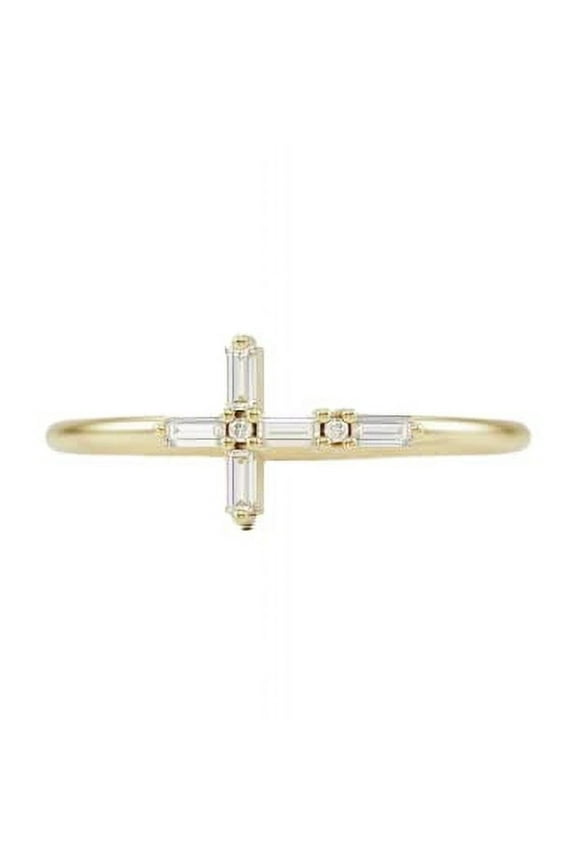 Holy Cross Jesus Women Promise Ring 0.5ct Baguette Moissanite 18k Yellow Gold Over Silver