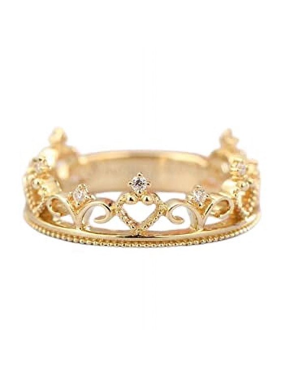 Milgrain Princess Crown Engagement Ring for Women 0.2ct Round Moissanite 18k Yellow Gold Over Silver