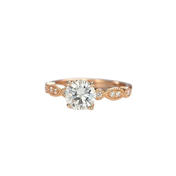 HeartsAndYou Milgrain Solitaire with Accents Ring 2.5ct Round Cut Moissanite 18k Rose Gold over Silver